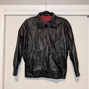 Vintage 80's Black Leather Bomber Jacket